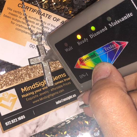 Real diamond cross pendant, 10k white gold vermeil cross charm, NOT CZ, not fake - Picture 5 of 10